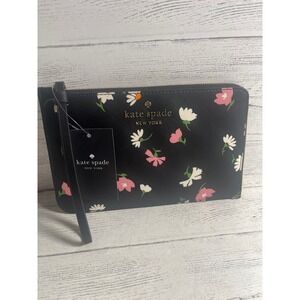 Kate Spade Wristlet Floral Waltz‎ Black Multi Color 8x5 New With Tags